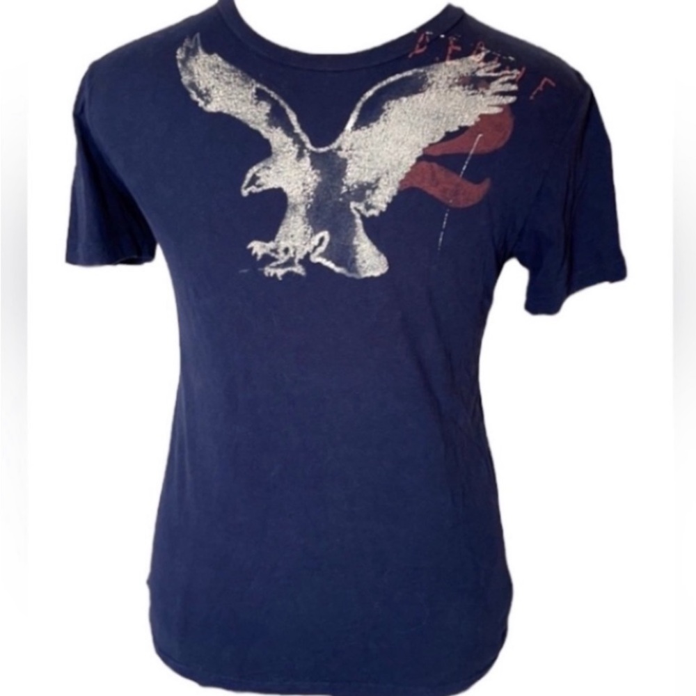 American Eagle Cotton Eagle T-Shirt Graphic Navy Blue Patriotic Vintage Fit Tee